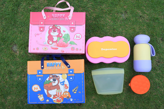 マカロン シリコン ランチ ギフト セット 分割 ベントボックス 304 ステンレス スチール ボトル シリコン 食品 バッグ 収納 容器 環境に優しい休日用 食器