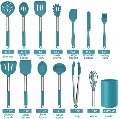 良い価格 14 パーツ キッチン キッチン用シリコン用具 ステンレス鋼のハンドル付き キッチン用具 ノンスティック用具 オンライン