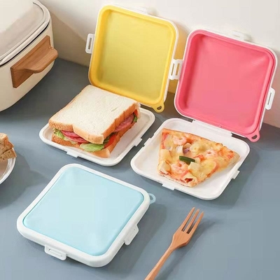 シリコンサンドイッチ収納器 スナップオフ付き ランチ用サンドイッチボックス BPAフリー 漏れ防止 再利用可能なプラスチックサンドイッチホルダー