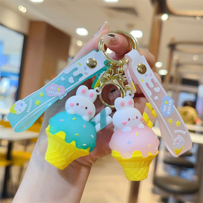 良い価格 アイスクリーム かわいいウサギのキーチェーンの魅惑 シリコン文具スタイル バッグ ハンドバッグ魅惑 オンライン