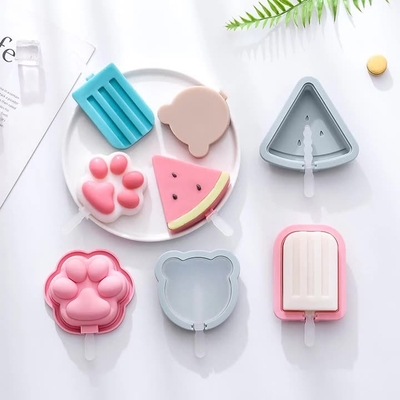 キッズ・カートゥーン・ポップスクリーム・モールド - 4パック,10空洞の食品級シリコン・アイス・ポップスクリーム・モールド,再利用可能なスティック,非スティック・フラットデザイン,簡単に解き放たれる,スペース節約のために積み重ねられる