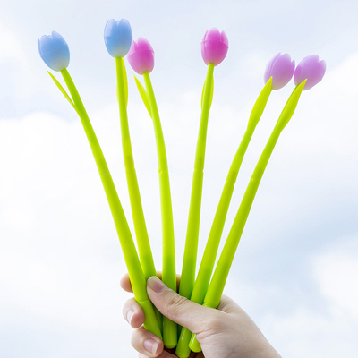 カラー変更の花ペン - 30本のボールペンパック クリエイティブジェルインク ローラーボールペン 学校用 ホーム オフィス文具店 子供 女の子 ギフト 黒 0.38mm (チューリップ)