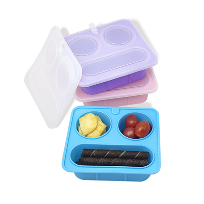 良い価格 ブルー シリコン 割ったスナックボックス 蓋付き BPA 無料 漏れ防止 環境に優しいマイクロ波洗碗機 子供 大人 OEM 安全 オンライン