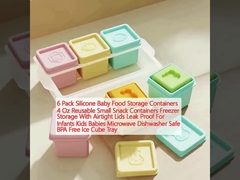 6パック シリコン ベビーフード 収納容器 4オンス 再利用可能な 小型のスナック容器 冷蔵庫 空気密閉蓋付き 漏れ防止 赤ちゃん 子供 ベビー 微波洗碗機 安全 BPA のない氷塊トレイ